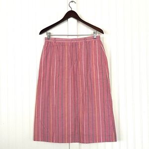 Vintage 1980's Pink Striped Skirt Preppy Midi Length Country Club Polo Cute Med
